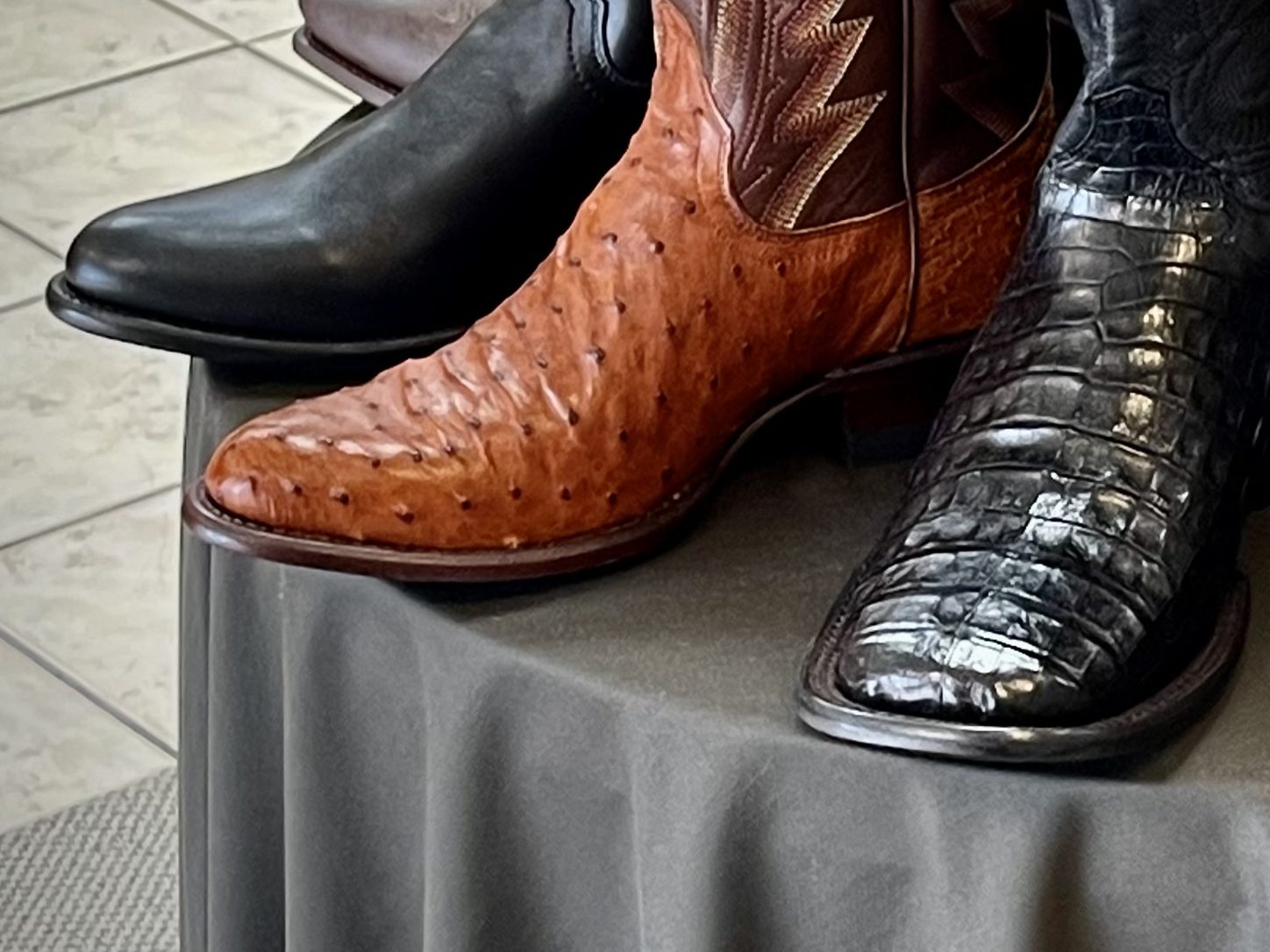 Cognac full-quill ostrich Tecovas boot at The Man's Shop, Arlington, Texas